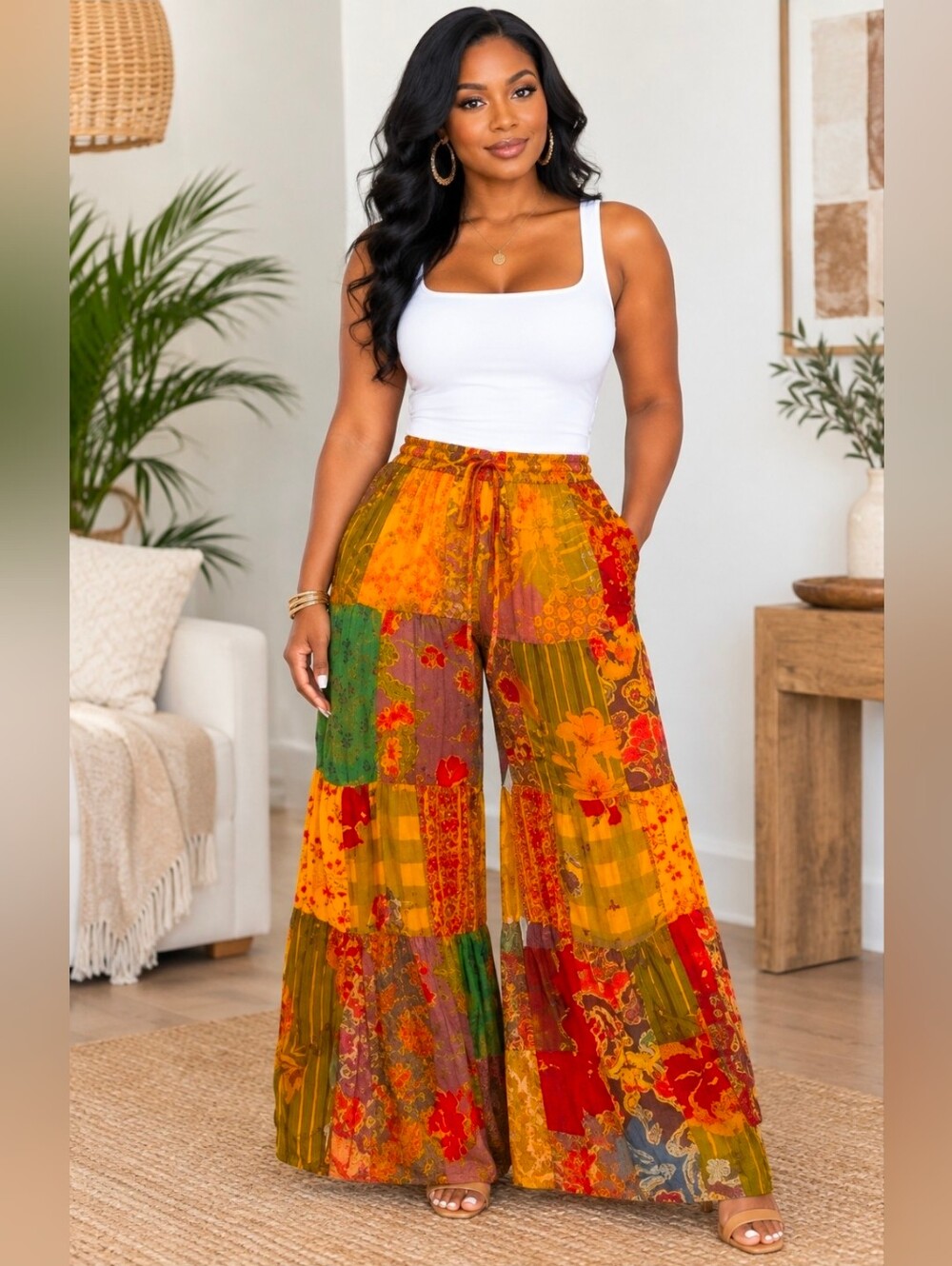 NEW!!! Young Threads Bohemian Patchwork WideLeg Pants - Mustard Multi, NWT
